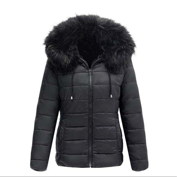 Double Sided Faux Fur Puffer Jacket Hooded-Fur - Picture 1 of 11